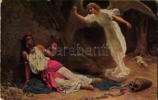 12 db RÉGI megíratlan, motívum képeslap, Bibliai jelenetek, Ószövetség, a teljes sorozat, német nyel...