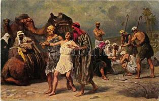 12 db RÉGI megíratlan, motívum képeslap, Bibliai jelenetek, Ószövetség, a teljes sorozat, német nyel...