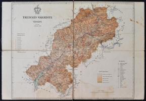 cca 1890 Trencsén vármegye térképe, tervezte Gönczy Pál, kiadja Posner Károly Lajos és Fia térképészeti intézete, vászontérkép jelmagyarázattal, 21x31 cm