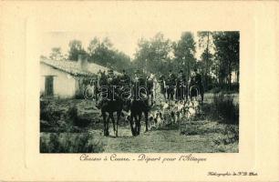 Chasses á Courre - Départ pour lAttaque / hunters on horses, hunting dog, departure before the attack