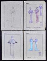 Jelzés nélkül: Divatrajzok. 10 db, pauszpapír, vegyes technika, 31x24 cm