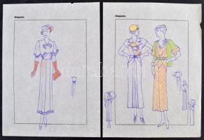 Jelzés nélkül: Divatrajzok. 10 db, pauszpapír, vegyes technika, 31x24 cm