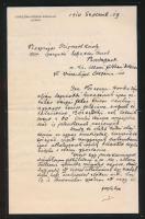1910 Sunyovszky István kir. tanácsos, Andrássy Dénes uradalmi kormányzója levele Szingerth Károly Ká...