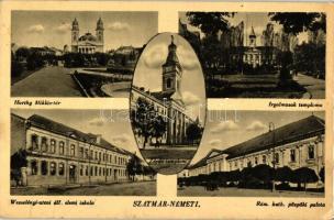 Szatmárnémeti, Satu Mare; Horthy Miklós tér, Wesselényi utcai állami elemis iskola / square, school (EK)