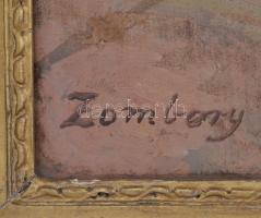 Zombory jelzéssel: Szántás. Olaj, karton, keretben, 40×60 cm