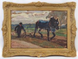 Zombory jelzéssel: Szántás. Olaj, karton, keretben, 40×60 cm