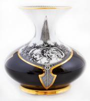 Hollóházi Jurcsák László által tervezett mintával díszített tál, hamutál, vázák, matricás, hibátlano...