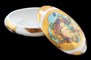 Hollóházi Faragó Miklós által tervezett mintával díszített hamutál és bonbonier, matricás, hibátlan,...