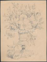 Petrik Róza (XIX sz.v.): Virágok, virágcsendéletek (5db). Ceruza papír, jelzett, 24×18-27×20 cm