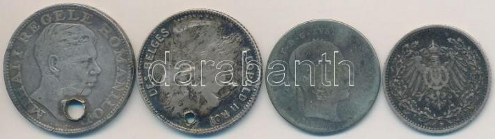 4db-os vegyes rossz minőségű ezüstpénz tétel, közte Német Birodalom 1906D 1/2M Ag, Belgium 1909. 1Fr...