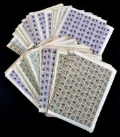 1944-1946 mintegy 50 db számlailleték bélyeg ív félbehajtva, nagy része összetapadva, sok megmenthet...