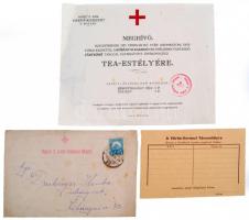 1927 Meghívó a Vöröskereszt kőbányai egyletének tea estélyre, hozzá boríték és levelezőlap