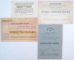 1936 Meghívók keresztény párt báljára valamint Zrínyi Egylet tematikus estjére