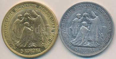 1907KB 5K Ag "Ferenc József koronázásának 40. évfordulója" + 1907KB 5K aranyozott Cu repli...