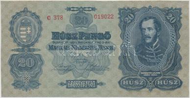 1930. 20P T:I- sarokhajlások, kézi vágás nyoma Hungary 1930. 20 Pengő C:AU folded corners, cut mark Adamo P11