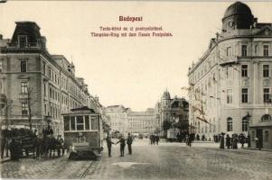 Budapest VI. Teréz-körút az új postapalotával, villamos, lovaskocsi