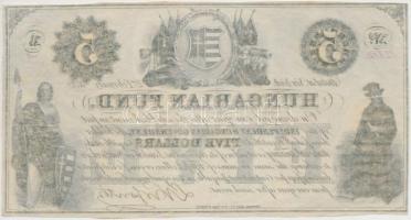 1852. 5$ "A" "Kossuth bankó" piros kézi sorszámozással, nyomdai papíránccal T:I-...