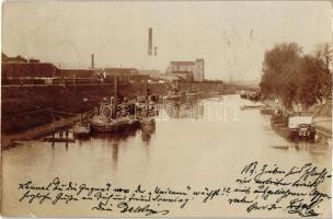 1904 Budapest III. Óbuda, Hajógyári sziget, az Osztrák-Magyar Császári és Királyi Duna Flottila monitor hadihajói, photo (kis szakadás / small tear)