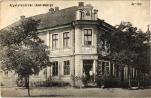 Gyulafehérvár, Jericho; Óriás Gy. fodrászüzlete; kiadja Schäser Ferencz / hairdresser&#039;s shop