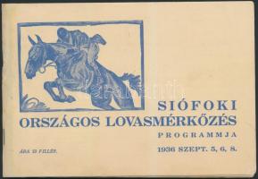 1936 A Siófoki Országos Lovasmérkőzés programja, pályaábrákkal, tollas bejegyzésekkel, 22p