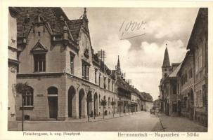 Nagyszeben, Hermannstadt, Sibiu; Hentes utca, Főposta / Fleischergasse / street, post office