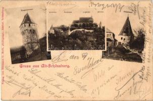 Segesvár, Alt-Schassburg, Sighisoara; Vártemplom, tornyok / Zinngiesserturm, Kürschnerturm, Fleischerturm, Seilerturm, Schusterturm / castle church, towers