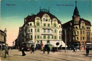 Nagyvárad, Oradea; Fekete Sas szálloda, villamos, Moskovits Cipőgyár / hotel, tram, shoe factory (Rb)