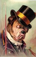 Gentleman dog in hat, humour, P.S.F. serie 8168, litho, Emb.