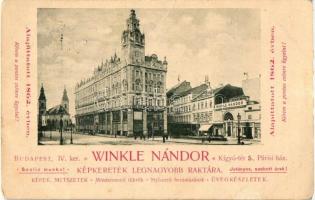 Budapest V. Winkle Nándor képkeret raktára, reklám; Kígyó tér 5., Párisi ház (fa)