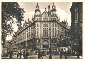 Budapest V. Apponyi tér, takarékpénztár, villamosok, Salamander üzlet (EK)