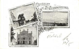 Dunaszerdahely, Dunajská Streda; Széchenyi utca, Izraelita templom, zsinagóga; nyomatott Goldstein Jozsuánál / street, synagogue, floral