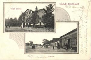 Köbölkút, Gbelce; vasútállomás, Wiesenberg Dávid üzlete és kiadása / railway station, shop, Art Nouveau  (EB)