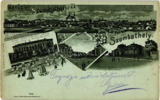 1899 Szombathely, Városi színház, Szily János utca, Vas megyei árvaház, florla, litho (Rb)