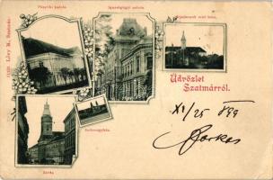 1899 Szatmárnémeti, Satu Mare; Püspöki palota, Igazságügyi palota, Irgalmasok rendháza, zárda, Székesegyház / Bishop&#039;s palace, Justice palace, Monastery, Cloister, Cathedral, floral (EK)