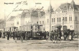 Nagyvárad, Oradea; Indóház, vasútállomás, villamos / railway station, tram (EK)