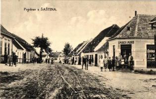 Sasvár-Morvaőr, Sastin-Straze; utcarészlet, Imrich Moro üzlete, kiadja Imrich Moro / street, shop