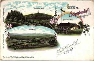 1899 Pressbaum, Schwabendörfl; Wienerwald-Warte, Restauration Wedra / lookout, restaurant, floral, litho (EK)