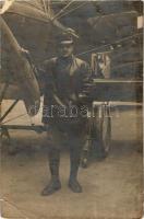 1917 Hungarian military pilot with aircraft, photo (EB)