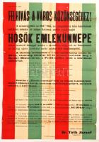1932 Kiskunfélegyháza, Nagyméretű plakát a Hősök ünnepének(május utolsó vasárnapja) kihirdetéséről, helyi műsoráról, hajtott, szakadásokkal, 90x62 cm