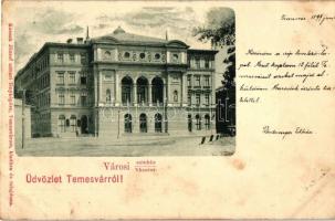 1899 Temesvár, Timisoara; városi színház, Kossak József udvari fényképész kiadása / theatre (Rb)