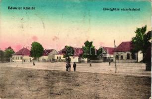 Kürt, Kürth, Strekov; Községháza utcarészlettel, kiadja Steiner Fülöp / town hall, street (fa)