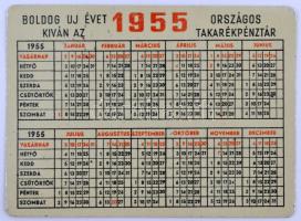 1955 Ez az igazi szerencse... boldog újévet kíván az Országos Takarékpénztár, fém reklám kártyanaptá...