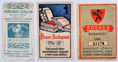 3 db kitöltött könyvazonosító címke(?), Posner Könyvnyomda, Budapest, az egyik kőnyomat