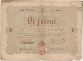 1848. 5Ft Kossuth bankó barna T:III,III- ragasztásnyom