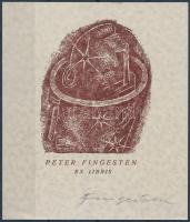 cca 1930 Fingestein Michel (1884-1943) Ex libris Peter Fingestein. Ex Libris. Jelzett. Ofszet / Ofset, signed 9x9 cm