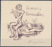 cca 1930 Fingestein Michel (1884-1943) Ex musicis Bernardine. Ex Libris. Jelzett ofszet / Ofset, signed 9x9 cm