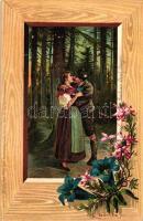 Romantic couple in the forest, floral, Serie 41. Gruass Gott-Pfuat Gott, Rafael Neuber litho s: E. Döcker