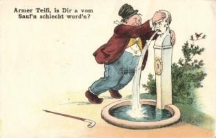Armer Teifi is Dir a vom Saufn schlech wordn? / drunk man caring for a statue, humour, W.S.S.B. No. 695 (EK)