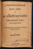 4 db agrártudományi munka: Engelbrecht Károly: Az állat-boncz és élettan és az általános állattenyésztés alapvonalai. 1. füz. Pest, 1871, Herz János.; A keszthelyi magyar királyi gazdasági felsőbb tanintézet 1872-1873. évi értesítője. Szerk.: Soos Mihály. 5. évf. Keszthely, 1873 Sógor György.; Kenessey Kálmán: A trágyakezelés népszerű kézikönyve. Bp., 1873, Athenaeum.; Koller Gábor: A buzatúltermelésnek káros volta és az állattenyésztés felkarolásának előnye mezőgazdaságunkban. Gyula, 1870, Dobay János. Egybekötve, későbbi félvászon kötésben, jó állapotban. /  4 books in Hungarian from the field of agricultural science, bound together in half-linen binding, in good condition.