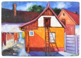Liteczky jelzéssel: Sárga ház. Olaj, karton, 35×50 cm